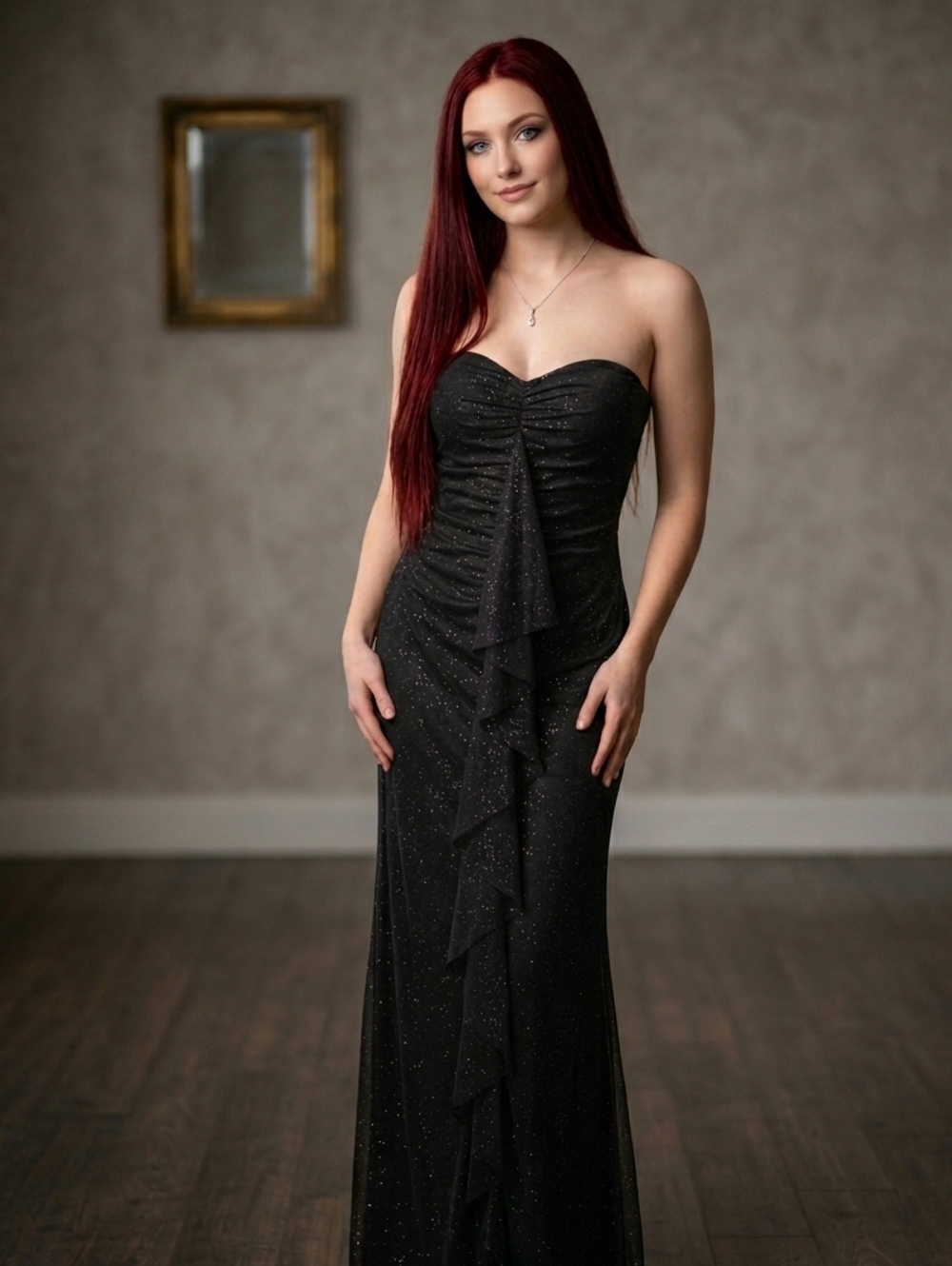 VTG Jessica‎ McClintock Gunne Sax Strapless Black Sparkle Gown 3 Y2K Goth Prom